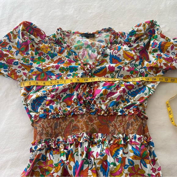 House Of Harlow V-neck Puff Sleeve Smocked Tiered Colorful Ruffle Paisley Floral - Picture 7 of 8